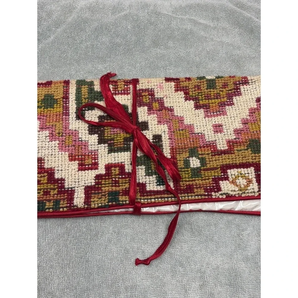 Vintage Neiman Marcus Needlepoint Jewelry Roll Italy‎ Geometric Travel Organizer